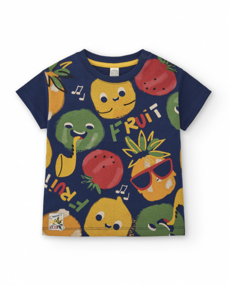 Camiseta de niño en azul marino con estampado de frutas