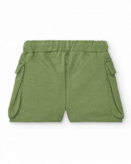 Shorts de niño en color verde con bolsillos y estampado musical