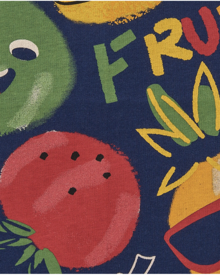 Camiseta de niño en azul marino con estampado de frutas