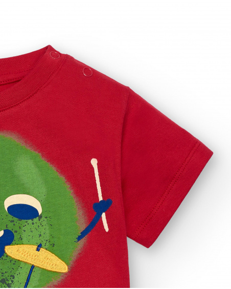 T-shirt rouge imprimé bande de fruits pour garçon de la collection Music Up