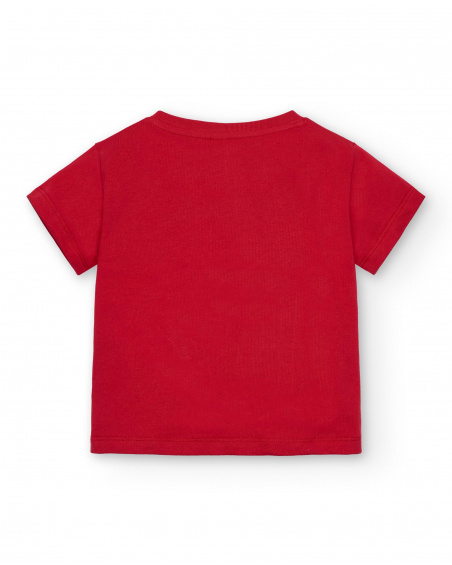 T-shirt rouge imprimé bande de fruits pour garçon de la collection Music Up