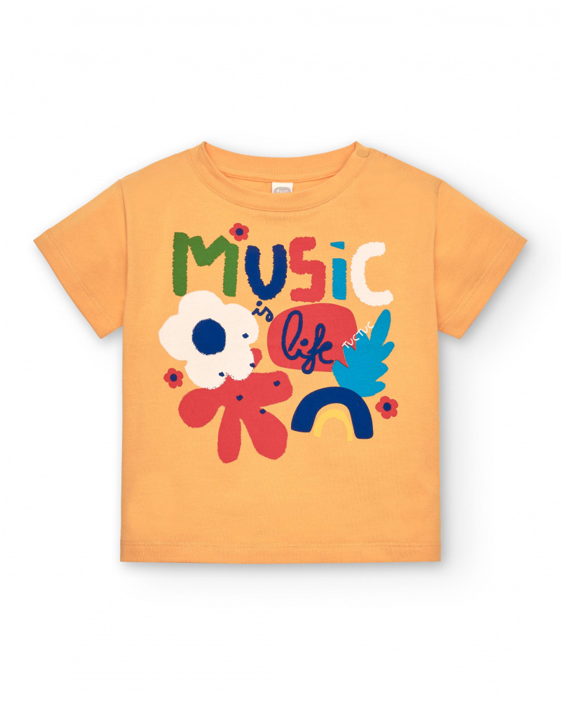 T-shirt jaune pour fille avec design floral Music is Life