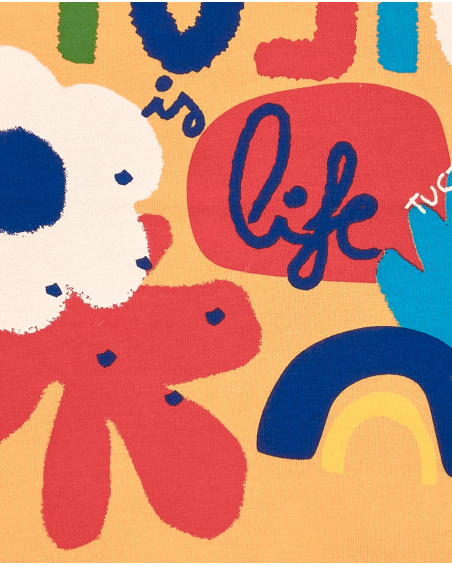 T-shirt jaune pour fille avec design floral Music is Life