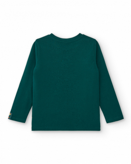 T-shirt à manches longues pour garçon vert avec imprimé loup