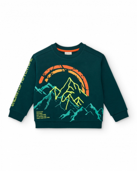 Sweat garçon vert imprimé montagne de la collection Soulvivor