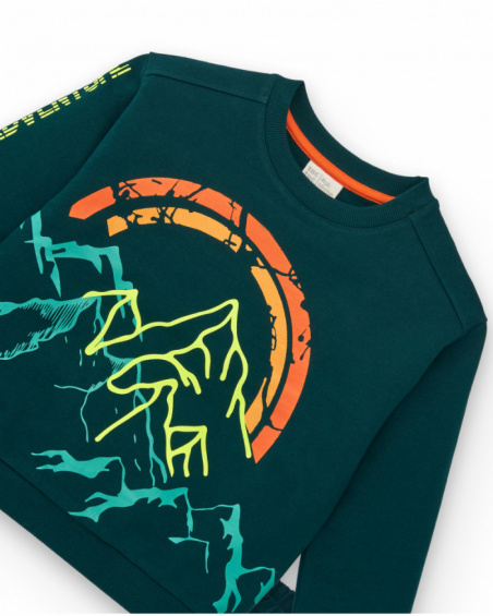 Ensemble sweat et pantalon long garçon vert imprimé montagne