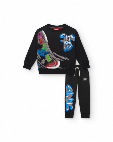 Ensemble sweat et pantalon noir garçon imprimé skater collection Skater Life