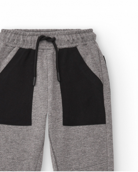 Pantalon peluche gris pour garçon avec poches contrastées collection Skater Life