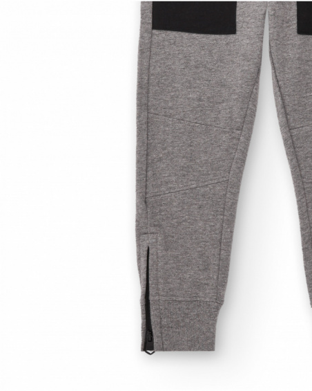 Pantalon peluche gris pour garçon avec poches contrastées collection Skater Life
