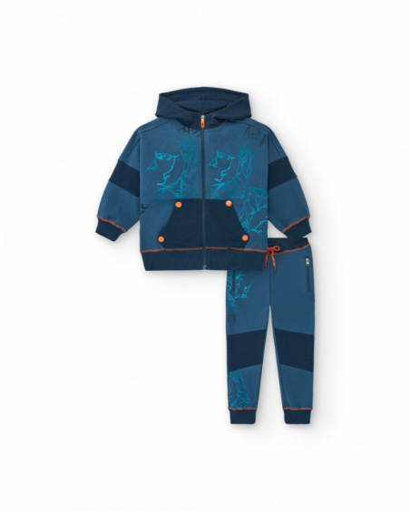 Ensemble veste et pantalon peluche garçon bleu avec détails orange collection Icebreaker