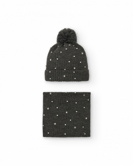 Bonnet et écharpe gris avec détails étoiles pour fille