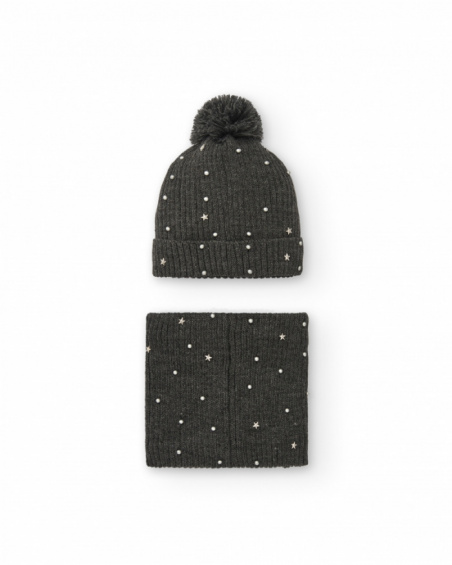 Bonnet et écharpe gris avec détails étoiles pour fille