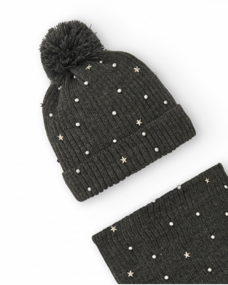 Bonnet et écharpe gris avec détails étoiles pour fille