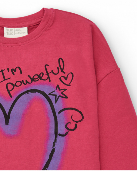 T-shirt rose manches longues imprimé coeur fille collection
