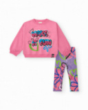 Ensemble sweat rose et legging imprimé fille collection Crazy