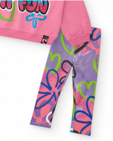 Ensemble sweat rose et legging imprimé fille collection Crazy