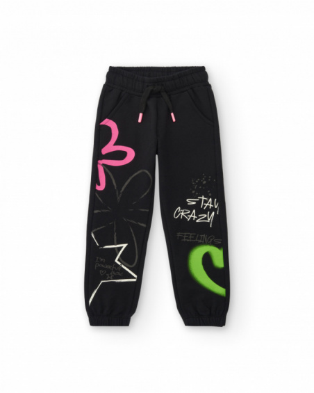 Pantalon jogger noir avec imprimé fille collection Crazy