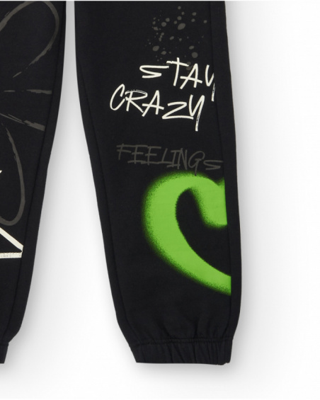 Pantalon jogger noir avec imprimé fille collection Crazy