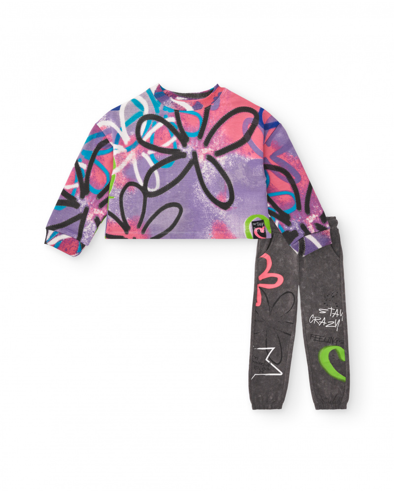 Ensemble sweat et pantalon de jogging imprimé fleuri fille