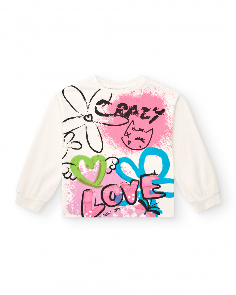 T-shirt blanc avec imprimé graffiti pour fille collection Crazy
