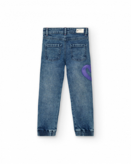 Jean bleu imprimé coeurs et fleurs fille collection Crazy