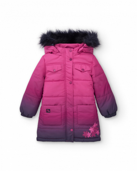Doudoune dégradé rose avec capuche fourrure fille collection