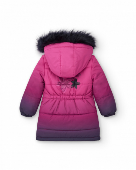 Doudoune dégradé rose avec capuche fourrure fille collection