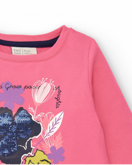 T-shirt rose à imprimé fleuri et paillettes pour fille de la