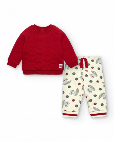 Ensemble sweat et pantalon rouge et blanc garçon collection Sweet Racoon