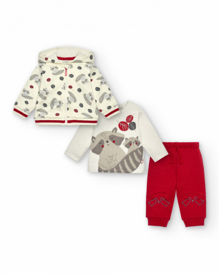 Ensemble trois pièces garçon beige et rouge collection Sweet