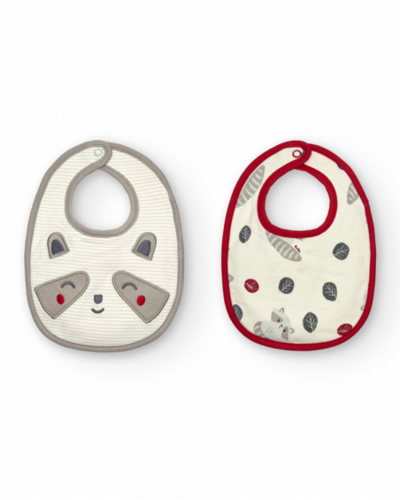 Set de 2 baberos unisex en beige y blanco con bordados de mapache colección Sweet Racoon