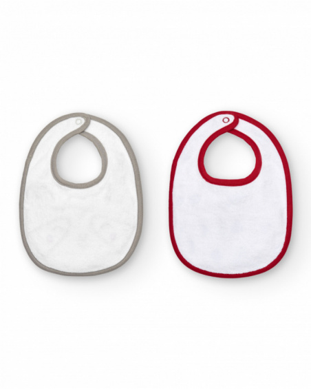 Set de 2 baberos unisex en beige y blanco con bordados de mapache colección Sweet Racoon