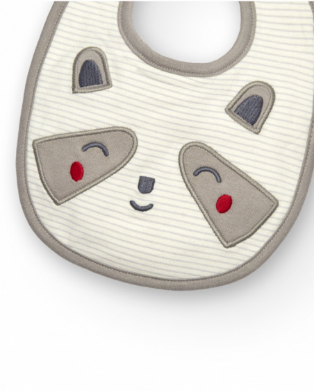 Set de 2 baberos unisex en beige y blanco con bordados de mapache colección Sweet Racoon