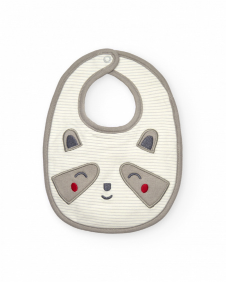 Set de 2 baberos unisex en beige y blanco con bordados de mapache colección Sweet Racoon