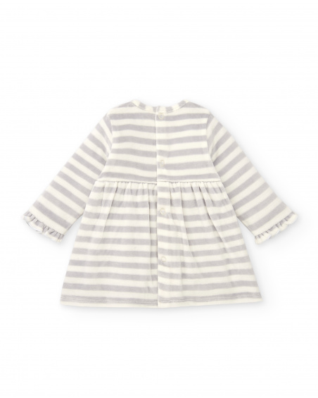 Robe fille grise à rayures et raton laveur brodé collection