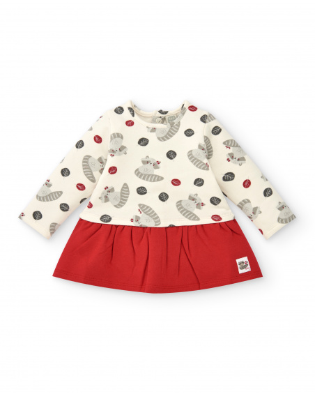 Robe fille écru imprimé raton laveur collection Sweet Racoon