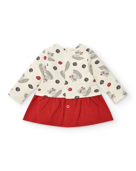 Robe fille écru imprimé raton laveur collection Sweet Racoon