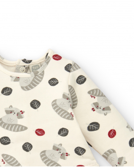 Robe fille écru imprimé raton laveur collection Sweet Racoon