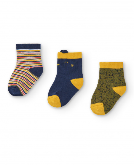 Lot de 3 chaussettes fille bleues et jaunes aux imprimés