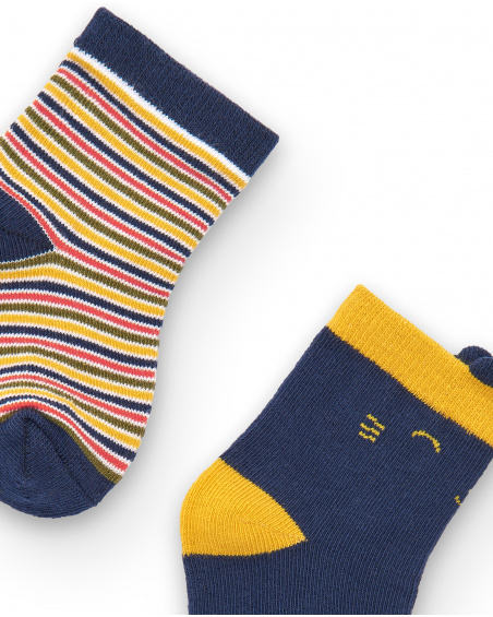 Lot de 3 chaussettes fille bleues et jaunes aux imprimés