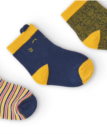 Lot de 3 chaussettes fille bleues et jaunes aux imprimés