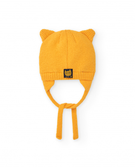 Bonnet avec oreilles pour fille en jaune avec motif chaton