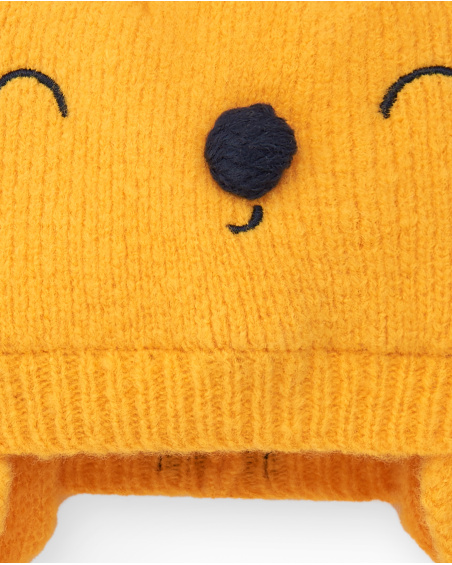 Bonnet avec oreilles pour fille en jaune avec motif chaton