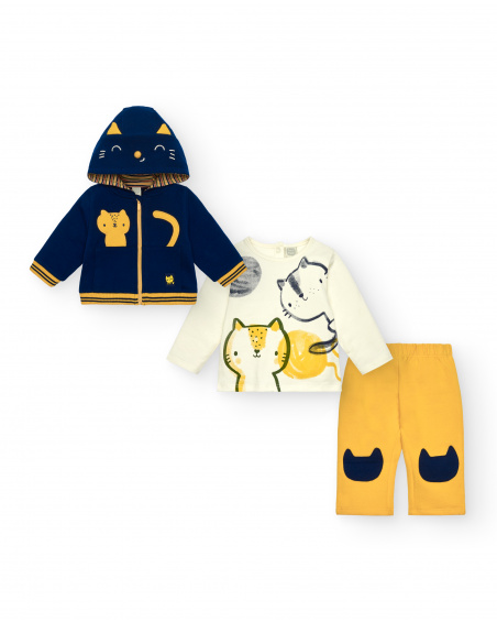 Ensemble trois pièces garçon bleu marine avec capuche et