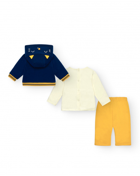 Ensemble trois pièces garçon bleu marine avec capuche et