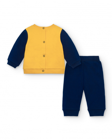 Ensemble deux pièces garçon jaune et bleu imprimé chat, collection Lovely Kittens
