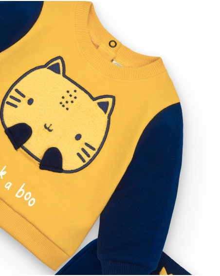 Ensemble deux pièces garçon jaune et bleu imprimé chat, collection Lovely Kittens