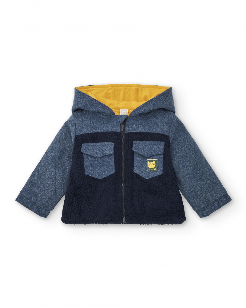 Veste garçon bleue à capuche et poches collection Lovely Kittens
