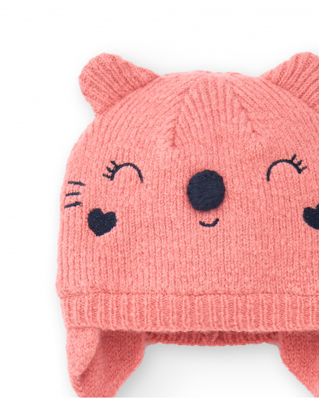 Bonnet fille rose avec motif tête de chat collection Lovely