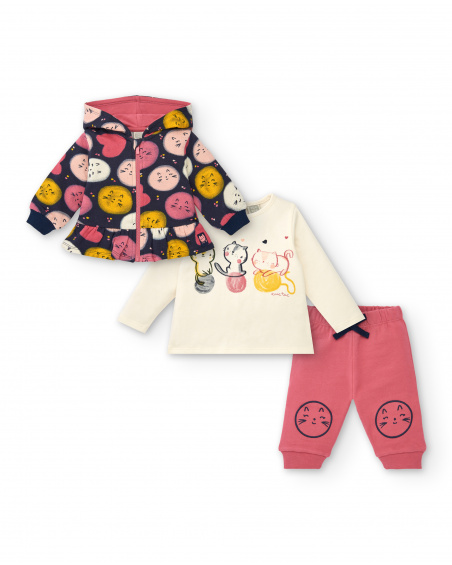 Ensemble fille rose avec veste imprimé chatons collection